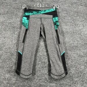 Lululemon Pants Womens 4 Gray Green Crop Leggings Mesh Zipper Pockets Yoga